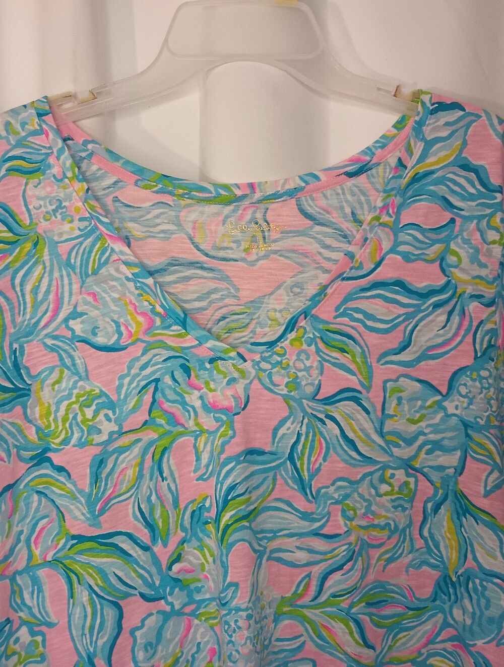 Lilly Pulitzer Womens Etta Pelican Pink Off The Scales Cotton Top Large Beachy - Picture 3 of 9